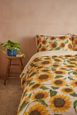 Lucy & Yak Yolanda - Soft Cotton Bed Sheets in Cream Sunflower Print Outlet