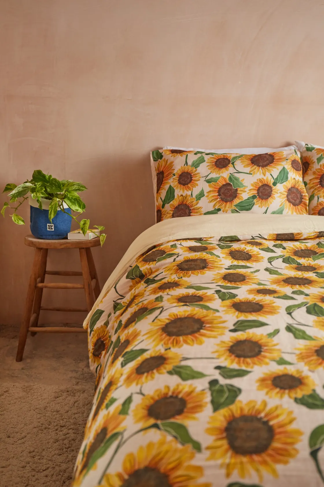Lucy & Yak Yolanda - Soft Cotton Bed Sheets in Cream Sunflower Print Outlet
