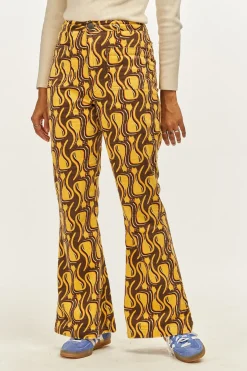 Lucy & Yak Ziggy - Flare Corduroy Trousers in Feline Fine Print Outlet